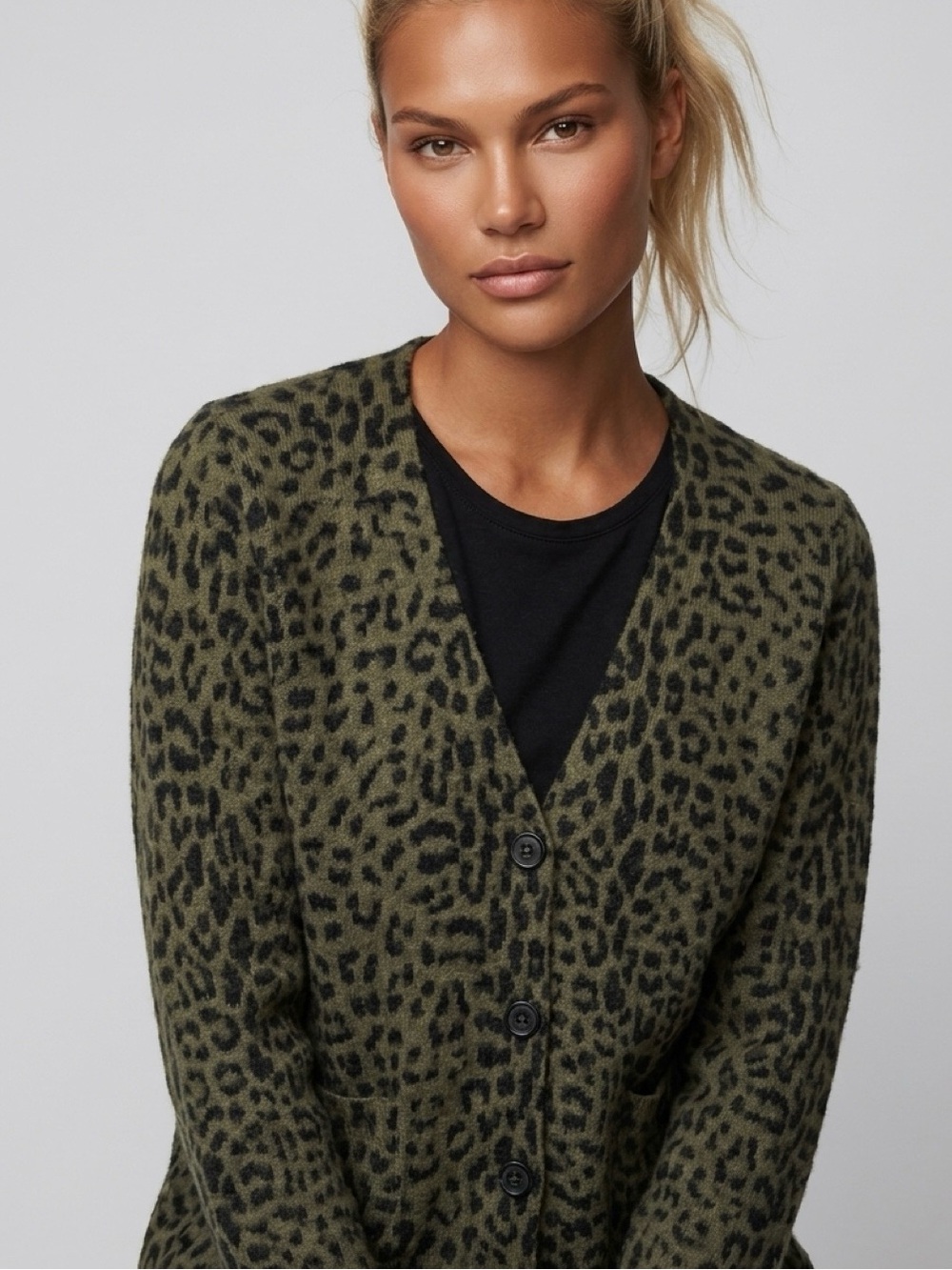 J. Jill Olive Green Knit Button Front Cardigan Sweater Size XS